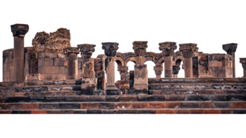 View of ancient column in Zvartnos temple isolated PNG photo with transparent background.