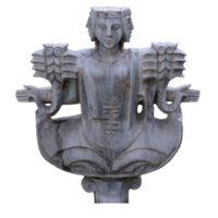 Old fountain stone oriental sculpture isolated PNG photo with transparent background.