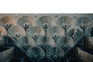 Yerevan cascade stairway, modern architecture isolated PNG photo with transparent background.