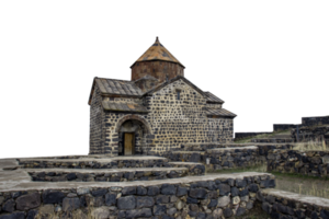 Monastery complex under dramatic spring sky photo. png