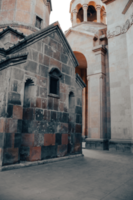 Stone church walls with spires isolated PNG photo with transparent background.