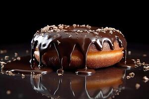 Delicious donuts with chocolate frost. photo