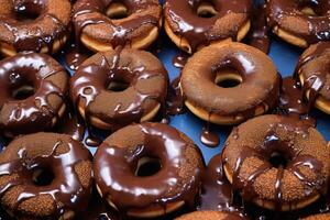 Delicious donuts with chocolate frost. photo