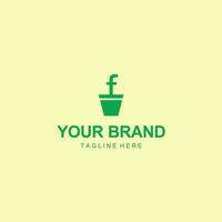 plant pot logo with letter F in green color vector