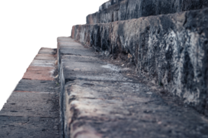 Carved steps staircase side view ancient architecture isolated PNG photo with transparent background.