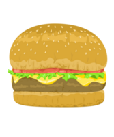 Cartoon tasty big hamburger or cheeseburger. Fast food meal png