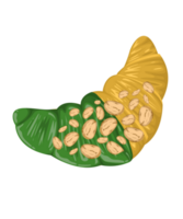 croissant light brown bread matcha tea cream macadamia nuts on top. hand drawn sketch fresh bakery png