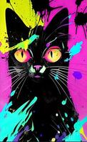 illustration of a black cat on a background of colored spots, design, ai photo