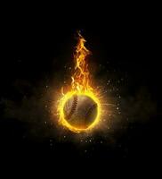 Baseball ball, on fire on black background photo