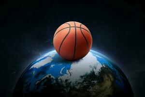 Basketball ball. on night world in outer space abstract wallpaper photo