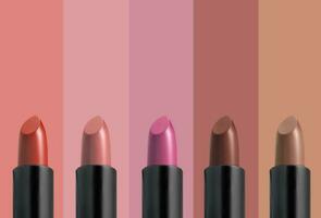 Set of colorful lipsticks on color background, professional makeup and beauty concept photo