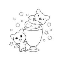 Vector draw character cute cat on sweet ice cream for summer