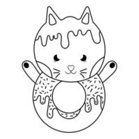 vector dulce gato con rosquilla kawaii personaje colorante página para niños