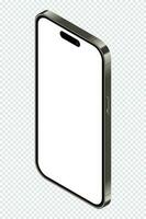 Realistic smartphone mockup. Isometric smartphone. 3d mobile phone with blank screen. Vector illustration