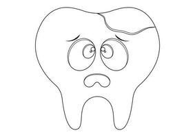 Coloring Page of Decayed Tooth Cartoon Character vector