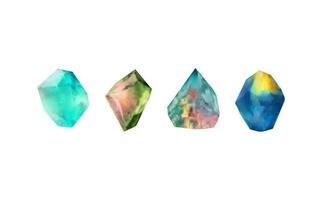 un colección de imágenes de diamantes de varios geométrico formas, colores y tallas.vidrio brillante cristales con diferente sombras reflejando luz.vector realista conjunto de resplandor piedra preciosa o vistoso hielo. vector