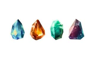 A collection of images of diamonds of various geometric shapes, colors and sizes.Glass shiny crystals with different shades reflecting light.Vector realistic set of glow gemstone or colorful ice. vector