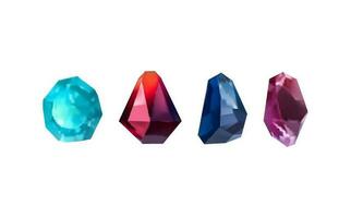 A collection of images of diamonds of various geometric shapes, colors and sizes.Glass shiny crystals with different shades reflecting light.Vector realistic set of glow gemstone or colorful ice. vector