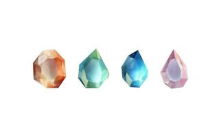 A collection of images of diamonds of various geometric shapes, colors and sizes.Glass shiny crystals with different shades reflecting light.Vector realistic set of glow gemstone or colorful ice. vector