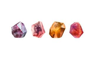 A collection of images of diamonds of various geometric shapes, colors and sizes.Glass shiny crystals with different shades reflecting light.Vector realistic set of glow gemstone or colorful ice. vector