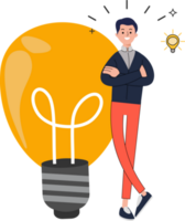 young man standing in front big bulb with idea concept png