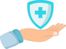 doctor hand holding a protective shield. health protection illustration png