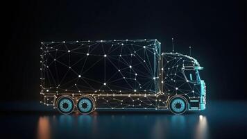 Glowing cargo truck. Futuristic delivery and logistic concept. photo