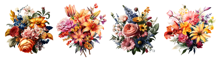 Set of Bunch of flowers on transparent background, Technology png