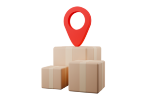 3D illustration, parcel boxes placed together, mark the map above. png