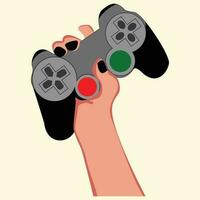 Hands-holding gaming controller joystick vector illustration