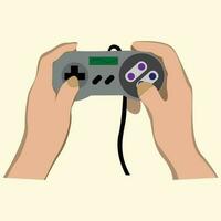 Hands-holding gaming controller joystick vector illustration