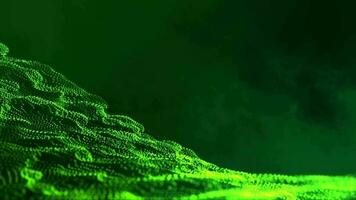 3D abstract digital technology animated green light particles on green background. video