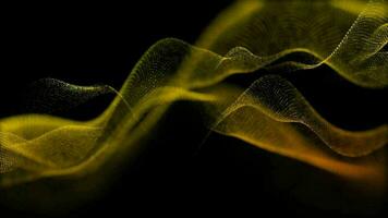 3D abstract digital technology animated orange-yellow light particles on black background. video