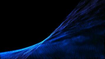 3D abstract digital technology animated blue light particles on black background. video