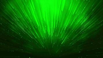 3D abstract digital technology animated green light particles on red background. video