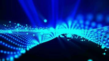 3D abstract digital technology animated blue light particles on blue background. video