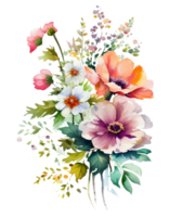 Flowers, Watercolor Flowers PNG, Watercolor Colorful Spring Flowers Transparent Background AI generated png