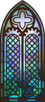 Gothic stained glass window. Church medieval arch. Catholic cathedral mosaic frame. Old architecture design png