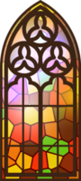 Gothic stained glass window. Church medieval arch. Catholic cathedral mosaic frame. Old architecture design png