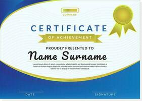 Certificate achievement Template in gradient blue color shape vector