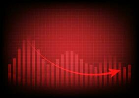 Red arrow graph drop arrow down with  on red background. Money losing. Stock crisis and finance concept. vector