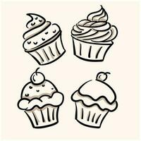 cupcake and yogurt in doodle style with background cream vector