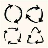 símbolo de flecha de reciclaje de garabato significa usar recursos reciclados estilo dibujado a mano vector