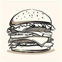 un grande hamburguesa bosquejo. línea Arte y genial imagen a utilizar vector