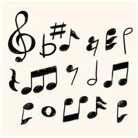 Set of doodle musical notes with background cream vector