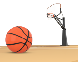3d representación baloncesto Corte con pelota y aro lado delantero ver png