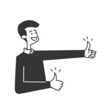 hand drawn doodle smiling person with thumb up gesture illustration vector