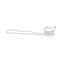 Toothbrush with toothpaste Outline Icon. Tooth Care Equipment Line Sketch. Dental Hygiene Accessory Symbol. vector