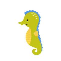 Cute cartoon green seahorse isolated on white. Vector illustration for kids