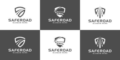 Collection of safe road logo. shield with road graphic design vector illustration. Symbol, icon, creative.